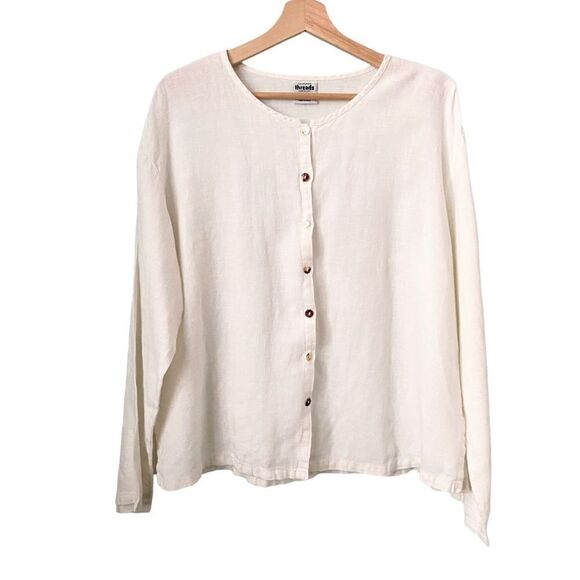 Vintage California Threads 100% Linen Made in USA Long Sleeve Blouse in Large - Picture 1 of 6